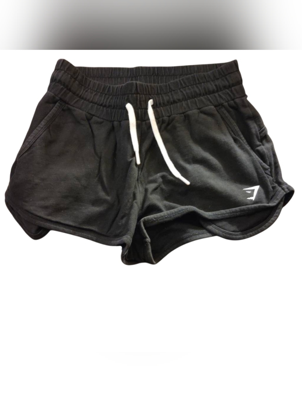 Gymshark  Black Athletic(Slightly Faded)Drawstring Shorts w White Logo(331)
